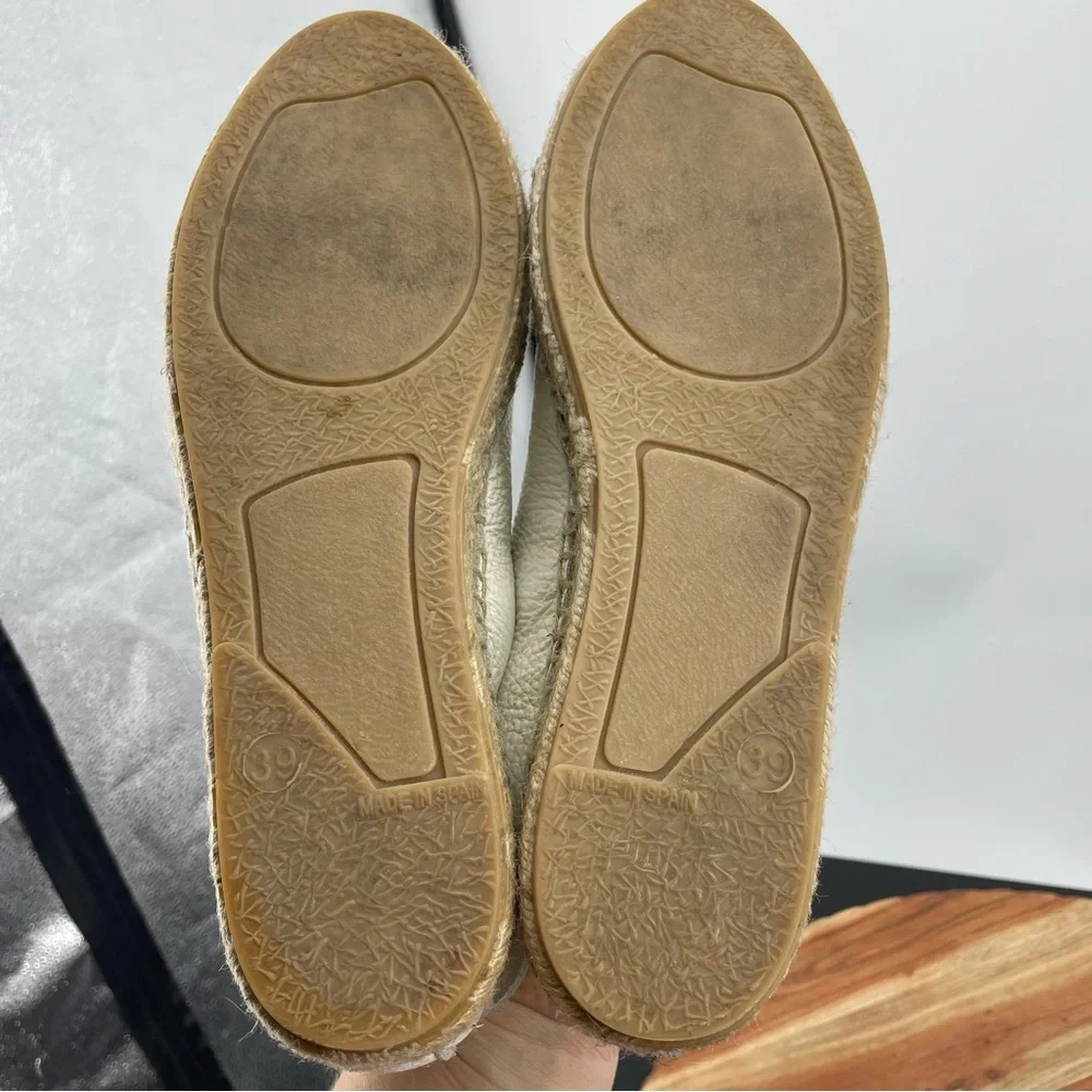 Maypol white Leather Lace Up Espadrille sneakers Shoes Sz. 39 (8) tan laces‎